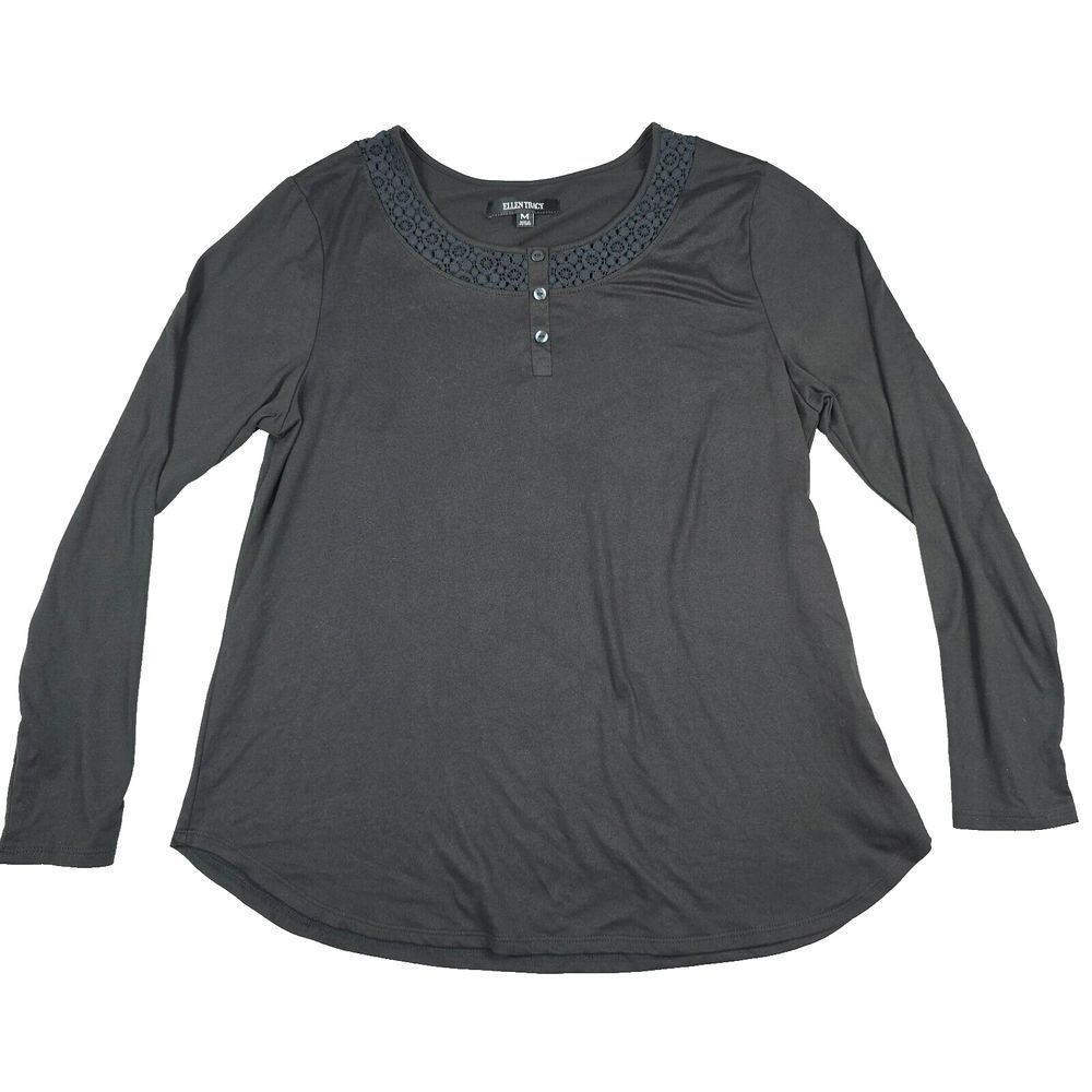Ellen Tracy Women's Size Medium Long Sleeve Black Blouse Shirt Polyester